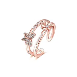 Moneekar Jewels Women Rose-Toned Butterfly & Flower Finger Ring-picture-22
