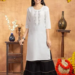 BAESD Girls Beads and Stones Pure Cotton Straight Kurta-image-6