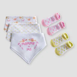 Juniors by Babyshop Infant Girls Pack Of 5 Printed Cotton Bibs & Booties Set-picture-13