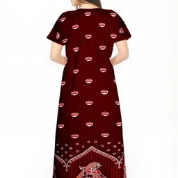 AAKARSHANA CREATION Maroon Pure Cotton Maxi Printed Nightdress-image-79