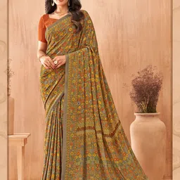 LeeliPeeri Designer Floral Poly Crepe Saree-image-87