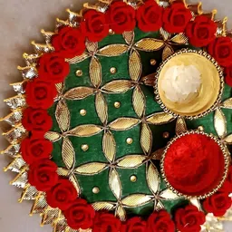 Sellplus Red & Green Decorative Pooja Thali image 1