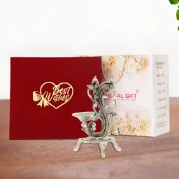 INTERNATIONAL GIFT Silver Plated Jyot Diya Stand with Box and Thank You Tag-image-44