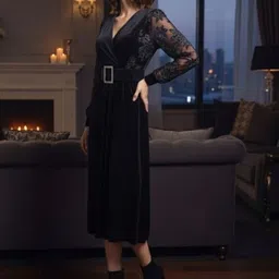 MARC LOUIS Floral Woollen Fit & Flare Midi Dress image 5