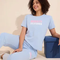 Lotik Women Light Blue Cotton Lycra Solid Bell-Bottom Night suit-image-53