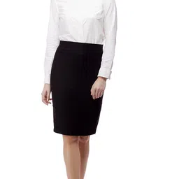 purple feather Women Solid Pencil Black Skirt image 1