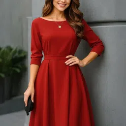 Elchic Women Solid Boat Neck Fit & Flare Midi Dress-picture-18