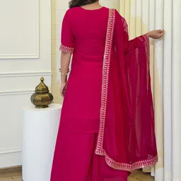 KALINI Ethnic Motifs Embroidered Notch Neck Thread Work Kurta With Sharara & Dupatta image 2