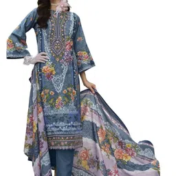 DRAVINAM Trends Floral printed Thread Work Pure Cotton Unstitched Dress Material-image-82