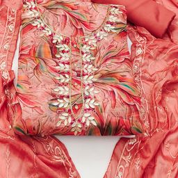 SHADOW & SAINING Embellished Organza Semi-Stitched Dress Material-picture-5