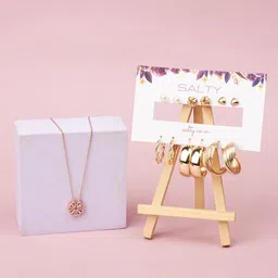 SALTY Set Of 6 Earrings With Stones Studded Pendant Chain Jewellery Set-picture-33