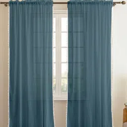 HOMEMONDE Blue 2 Pieces Sheer Cotton Long Door Curtain-picture-36