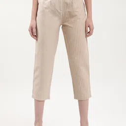 ELLE Women Relaxed Fit Vertical Striped Mid Rise Cotton Pleated Trouser-image-83