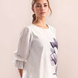 Zink London Women White Floral Prints 3/4th Sleeves Top image 3