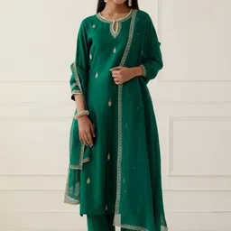 AG TEXTILE Women Ethnic Motifs Embroidered Regular Thread Work Kurta with Trousers & With Dupatta-picture-11