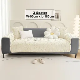 DREAM CARE Cream-Coloured & Cream-Coloured 3 Piece Sofa Cover With Arms image 4