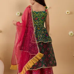 pspeaches Girls Bandhani Printed Round Neck Lehenga With Blouse And Dupatta image 4