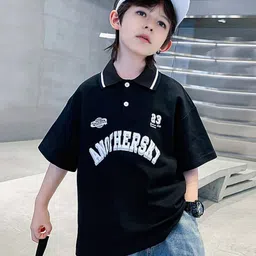 INCLUD Boys Typography Printed Polo Collar Drop Shoulder Sleeves Oversized Fit T-shirt-picture-47