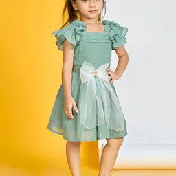 Peppermint Flutter Sleeve Crepe Fit & Flare Dress-picture-10