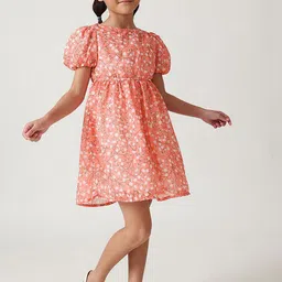 One Friday Floral Print Puff Sleeve A-Line Dress-image-59