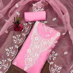 SAINOOR Floral Embroidered Organza Semi-Stitched Dress Material-picture-35