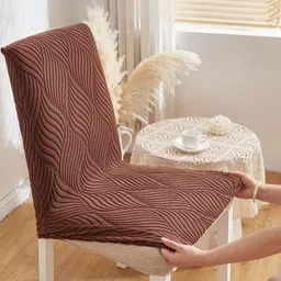 HomeCloud Brown Leaf Textured Wrinkle Resistant Chair Covers-image-68