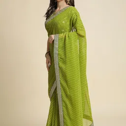 JAINICA Embroidered Embellished Leheriya Pure Georgette Saree image 4