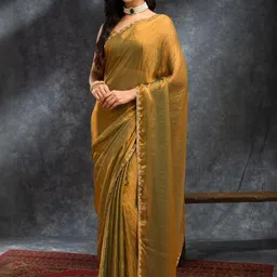 KALINI Gold Silk Blend Solid Sarees image 5