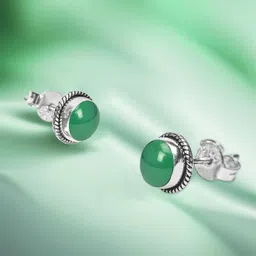 Meadows 925 Sterling Silver Green Onyx Stone Circular Shape Studs Earrings-picture-58