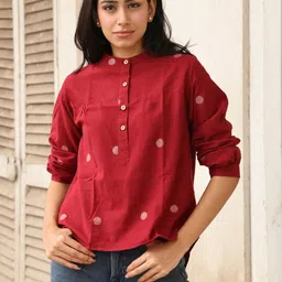 Roadster Women Red Printed Viscose Rayon Tops-image-26