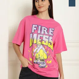 Metronaut Women Pack of 2 Kung Fu Panda Typography Printed Cotton Oversized T-shirts-image-85