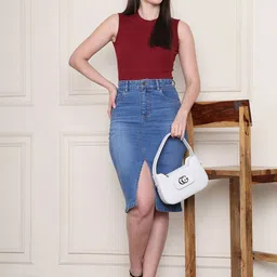 Mast & Harbour Cotton Front Slit Knee Length A-Line Skirt image 5