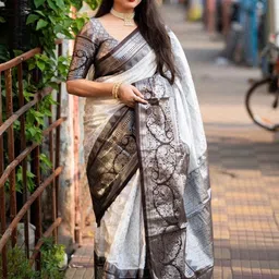 CaniBani Woven Design Zari Silk Blend Handloom Banarasi Saree-picture-13
