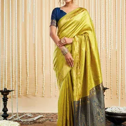 HERE&NOW Ethnic Motifs Zari Silk Blend Paithani Saree-picture-23