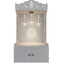 homscape Timeless Wooden Mandir For Home With Spacious Shelf Inbuilt Focus Light White image 5