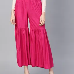 Women Flared Pink Viscose Rayon Trousers-image-14