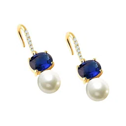 MINUTIAE Gold Plated Artificial Stones studded & Pearls Beaded Spherical Drop Earrings image 5