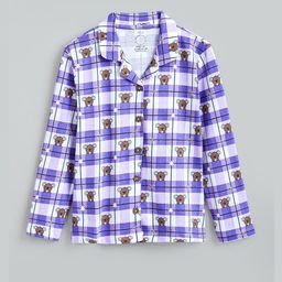 Hopscotch Girls Purple Checked Teddy Bear Printed Cotton Night suits-picture-31