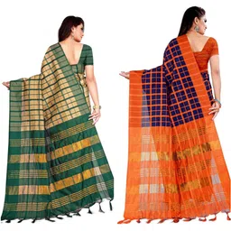 SHAIBO SAREE Checked Silk Cotton Handloom Uppada Saree image 4