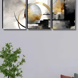 Myntra Elegant Homes Grey & Gold-Toned 3 Pieces Abstract Wall Art-picture-10