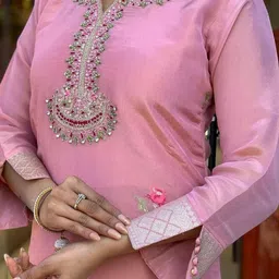 SHOPLANCE Women Ethnic Motifs Embroidered Regular Thread Work Kurta with Trousers & With Dupatta image 4