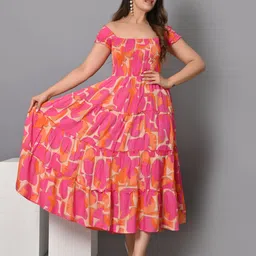 vymo Women Fit and Flare Multicolor Midi/Calf Length Dress image 4