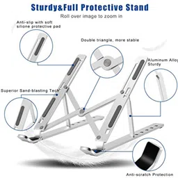 uMore ALUMINIUM LAPTOP STAND Laptop Stand Adjustable Computer Stand Aluminum Riser Holder Compatible with MacBook Air Pro, HP, Dell, More 10-15.6” Laptops Collapsible and Non-Slip Metal Laptop Stand image 4