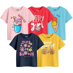 BonOrganik Girls Pack Of 5 Graphic Printed Round Neck Cotton T-shirt-picture-23