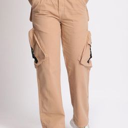 The Roadster Lifestyle Co Cotton High-Rise Cargo Trousers With Buckle Detailing-picture-39