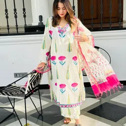 DIVASTRI Women Ethnic Motifs Printed Regular Kurta with Palazzos & With Dupatta-image-15