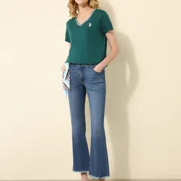 U.S. Polo Assn. Women Regular Fit Solid V-Neck Cotton T-shirt image 2