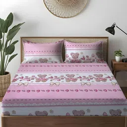 WEAVE AND DECOR Pink Cartoon Characters 300 TC Bedsheet with 2 Pillow Covers-image-42