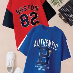 BAESD Lifestyle Boys Pack Of 2 Typography Printed Round Neck Pure Cotton Oversized Tshirts-picture-21