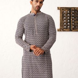 Jompers Geometric Embroidered Sequinned Pure Cotton Kurta With Trousers-picture-22